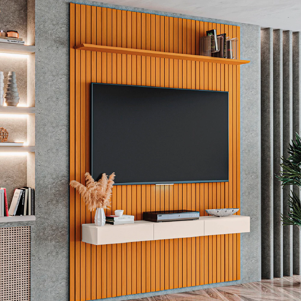 Painel TV  ripado mdf com nicho pata TV até 70" polegadas
